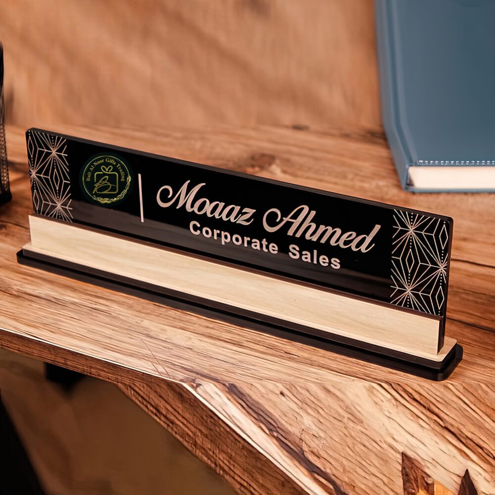 Black Acrylic Wood Desk-Tag