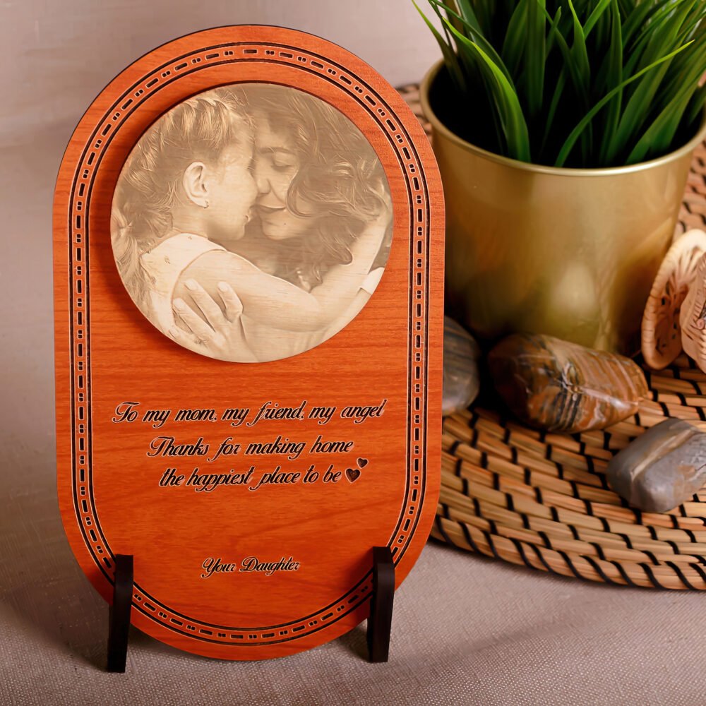 Oval wooden Shape Photo Engraving