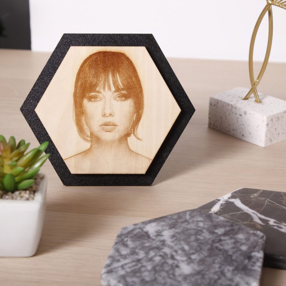 Hexagonal Portrait Laser Engraved Wood