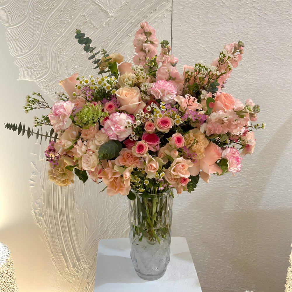 Glass Vase with Mix Pink Flowers