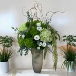 Green & White Flowers with Vase
