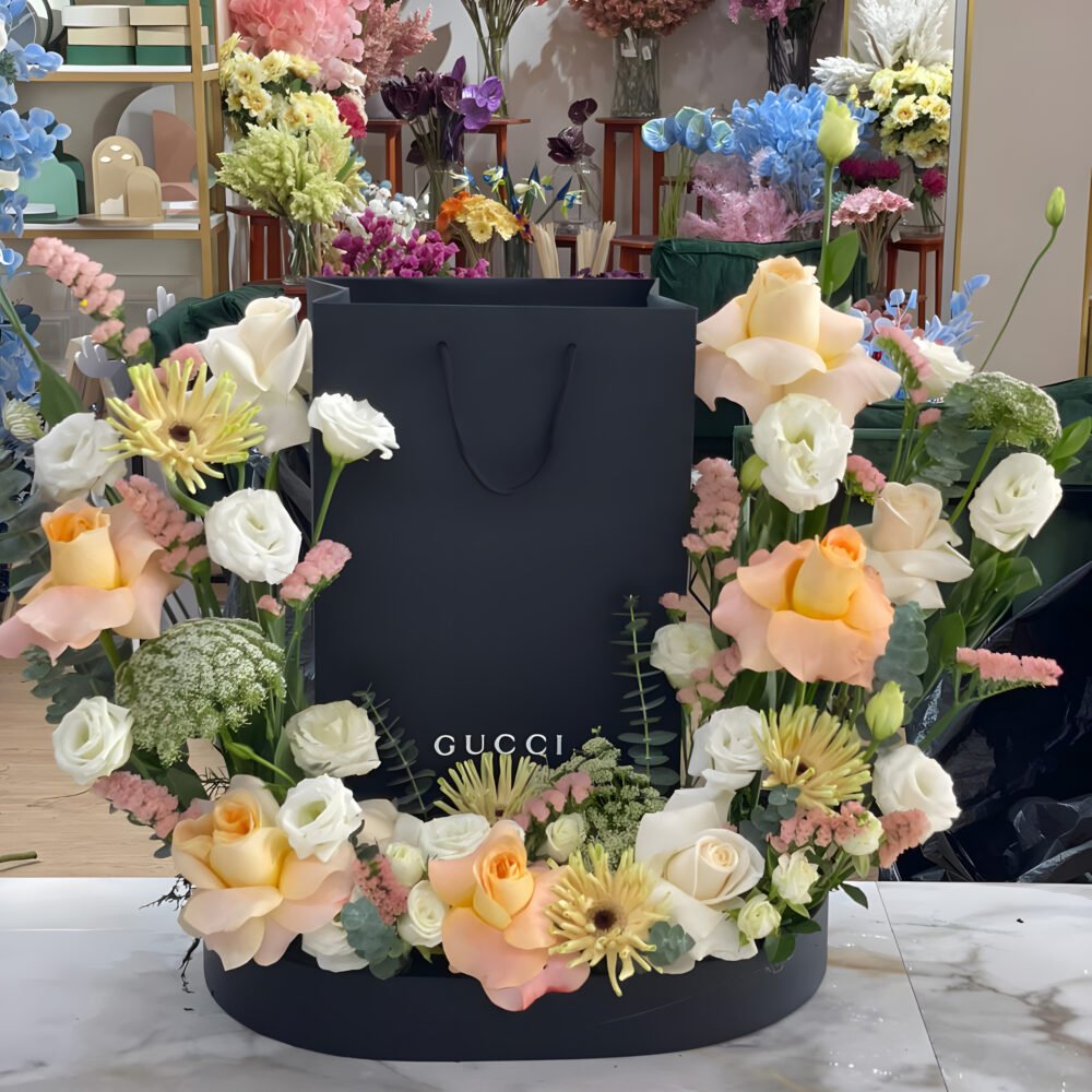 Leather Tray and Flowers