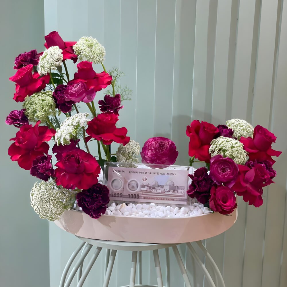 Leather Tray with Money Box & Flowers