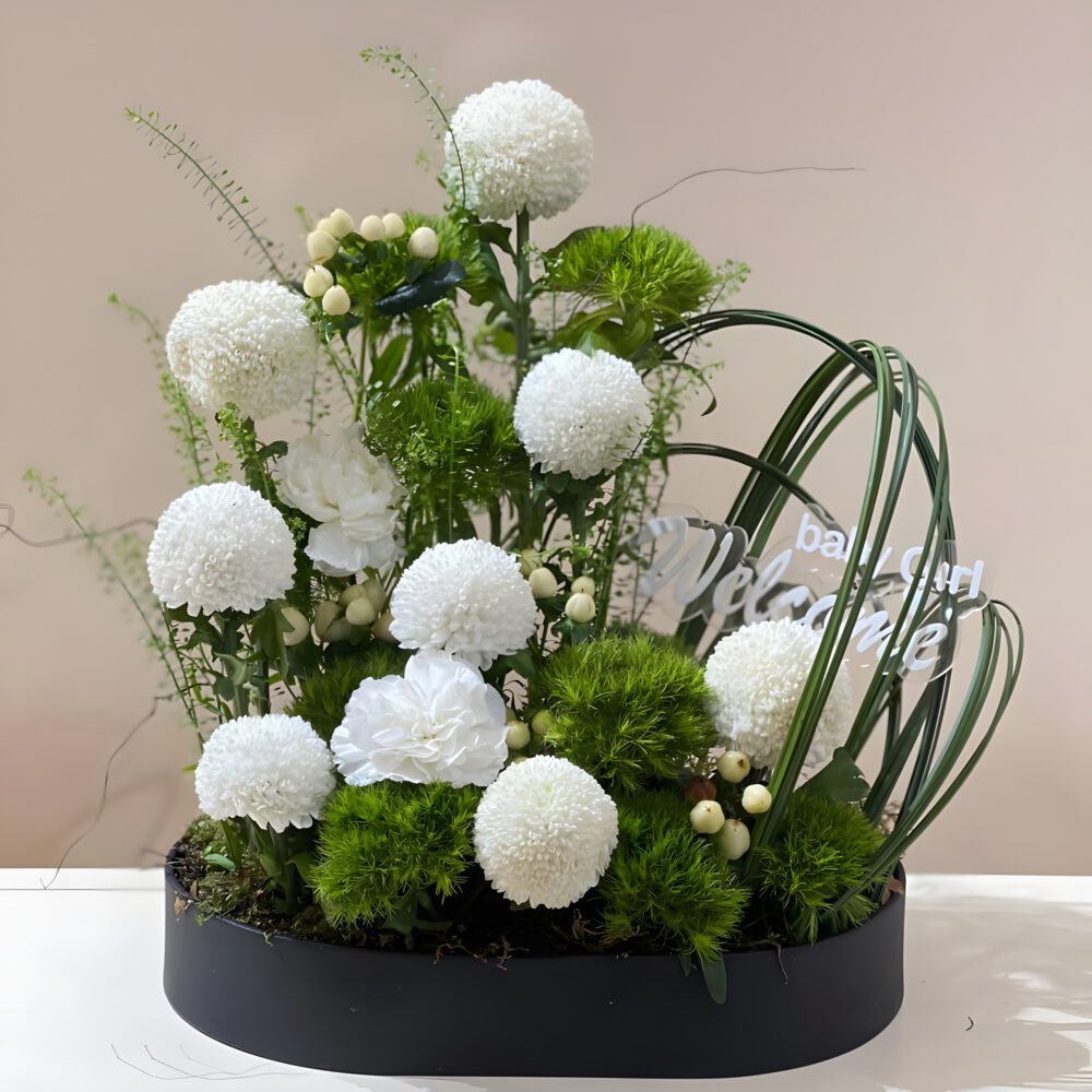 Leather Tray withe Green & White Flowers