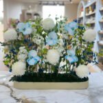 Leather Tray + Flowers White and Blue