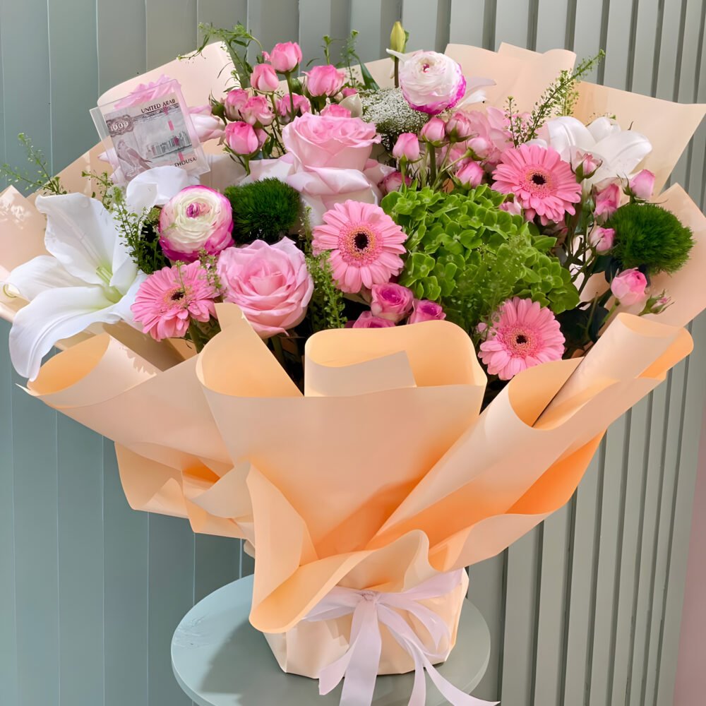 Light Pink & Green Flowers Foam Bouquet