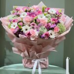 Light Pink & White Flowers Bouquet with Foam