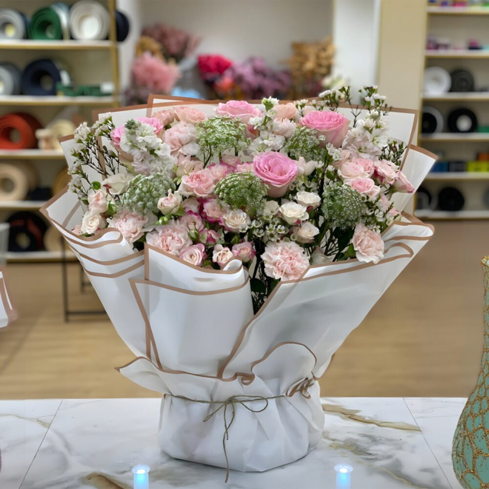 Light Pink Flowers Bouquet with Foam