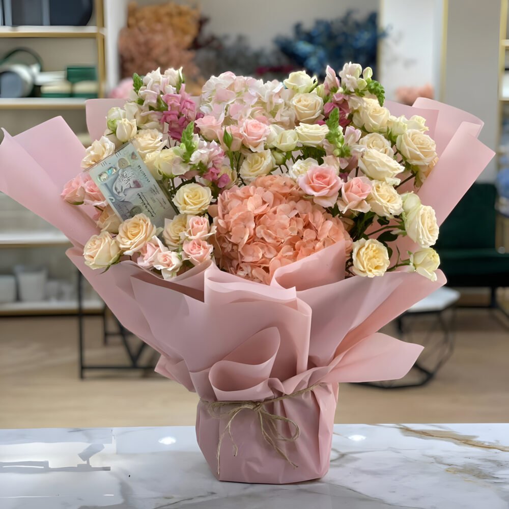 Mix Flowers Bouquet with Money Box