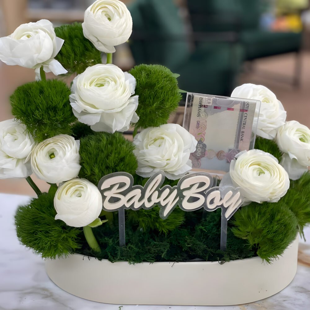 Money Box and Baby Name Tray + Flowers