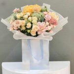Peach & Pink Flowers Bouquet with Foam