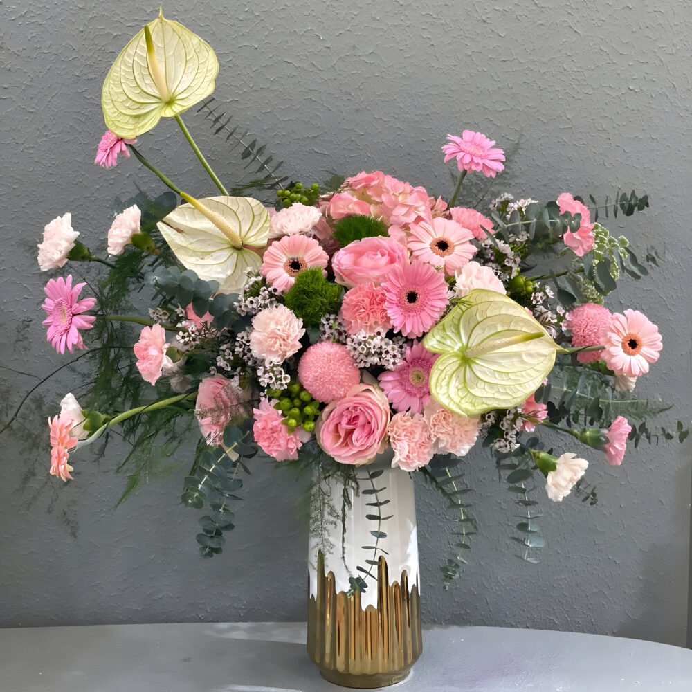 Pink & Green Flowers with Vase