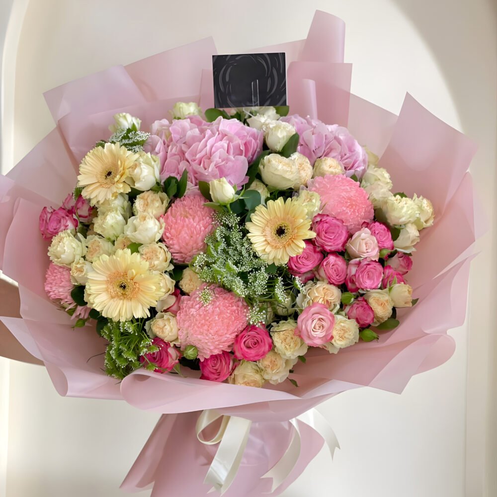 Pink and Off White Flowers Hand Boquet