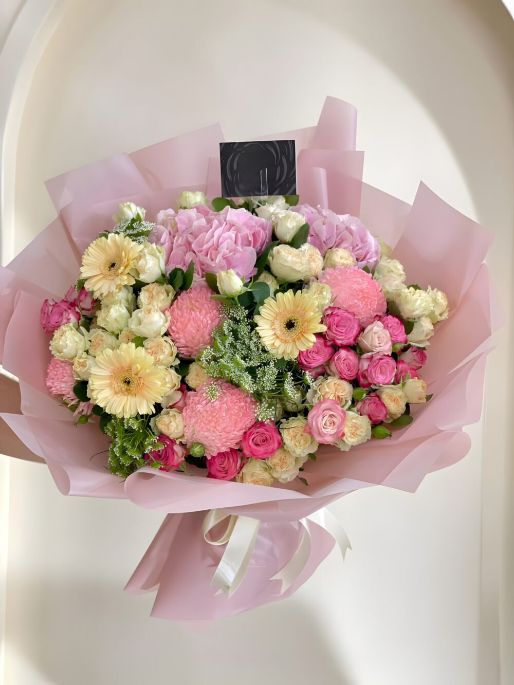 Pink and Off White Flowers Hand Boquet