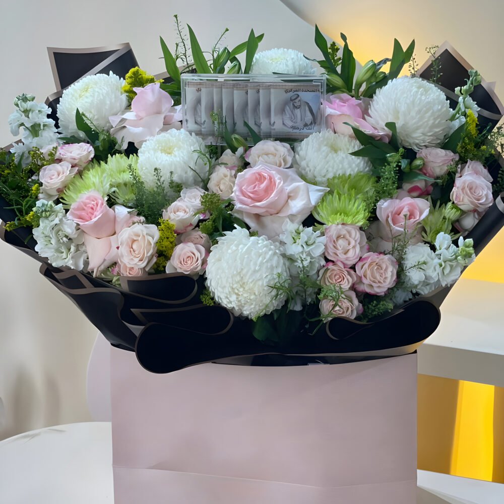 Pink & White Flowers Bouquet with Foam