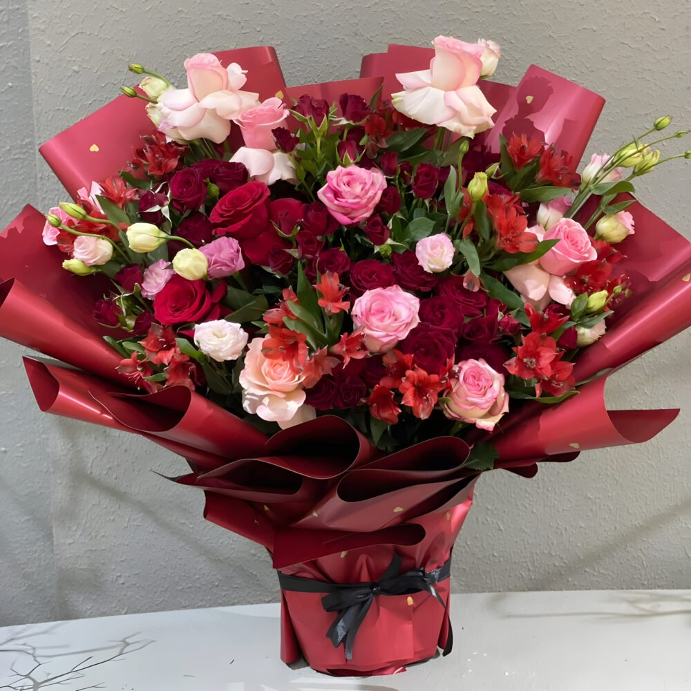 Red & Pink Flowers Bouquet with Foam