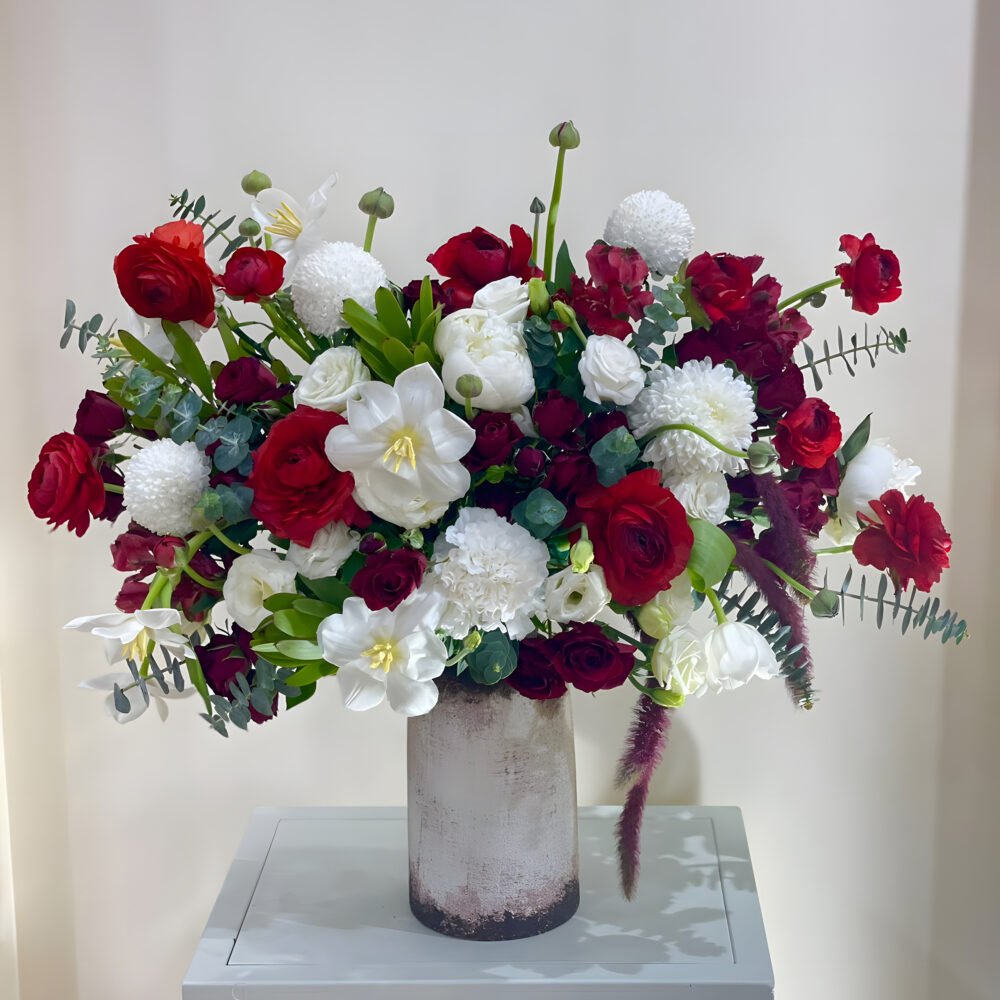 Vase with Flowers Red and White