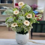 Vase with Peach Gerbera and Green Flowers