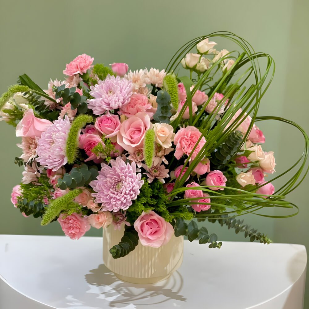 Vase with Pink and Green Flowers