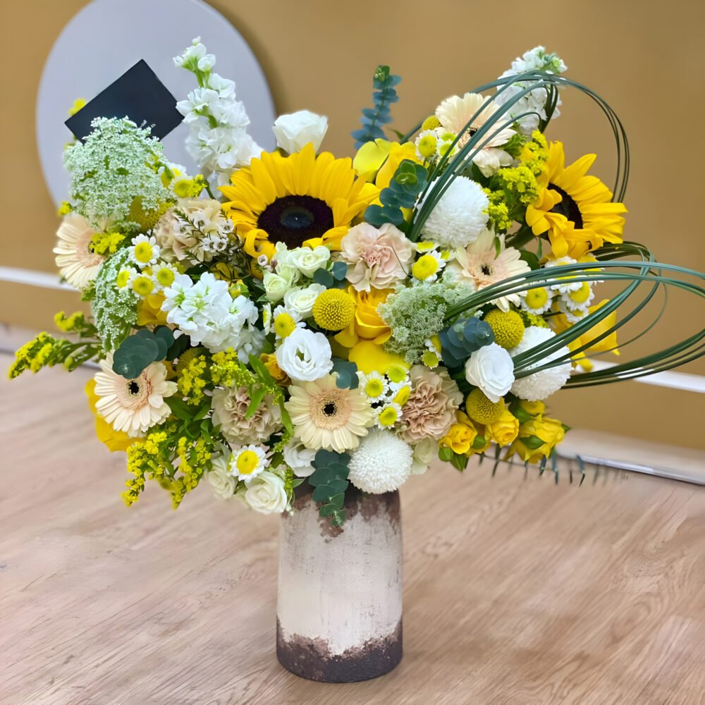Yellow and White Flowers with Vase