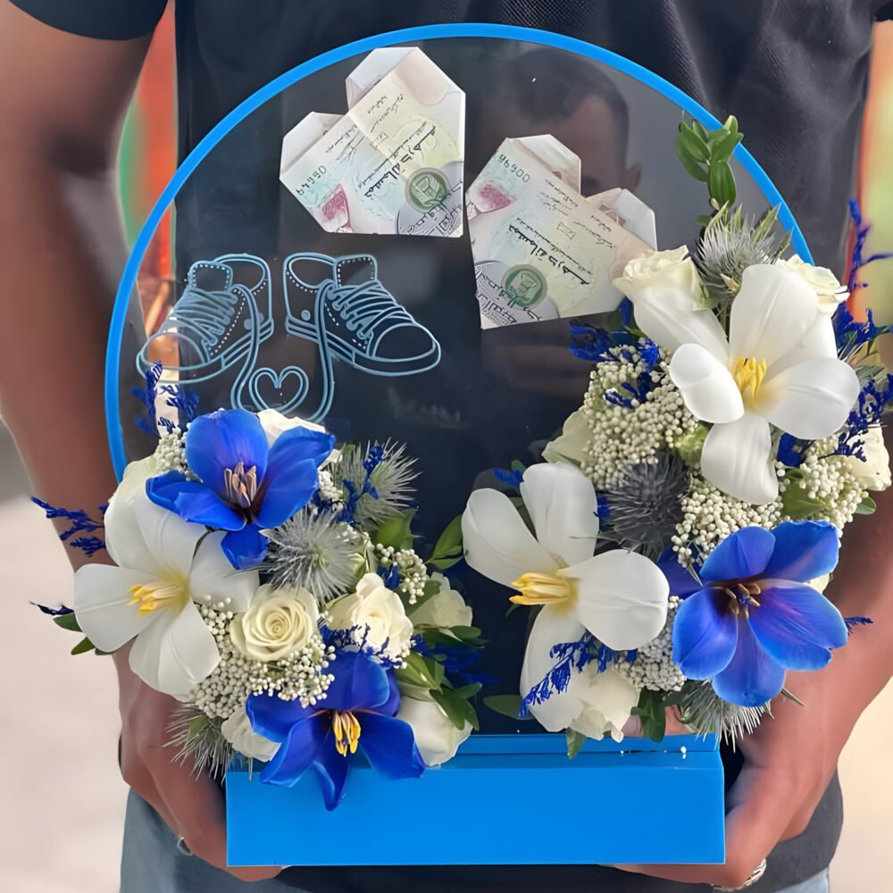 Acrylic Baby Stand Blue and White Flower