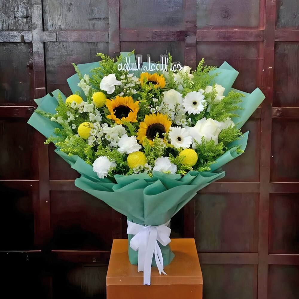 Foam Boquet White and Green+ Yellow Flowers