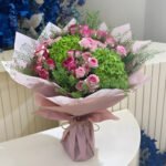 Green and Light Pink Flowers Foam Boquete