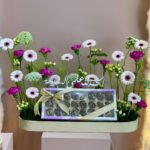 Leather Tray Green Pink Flowers+ Name