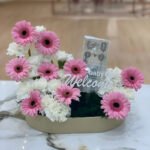 Leather Tray White and Pink Flower Plus Money Box