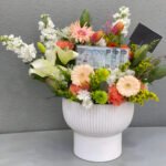 White Vase and Mix Flowers + Money Box