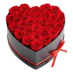 Heart Shape Black Flower Box with Red Roses