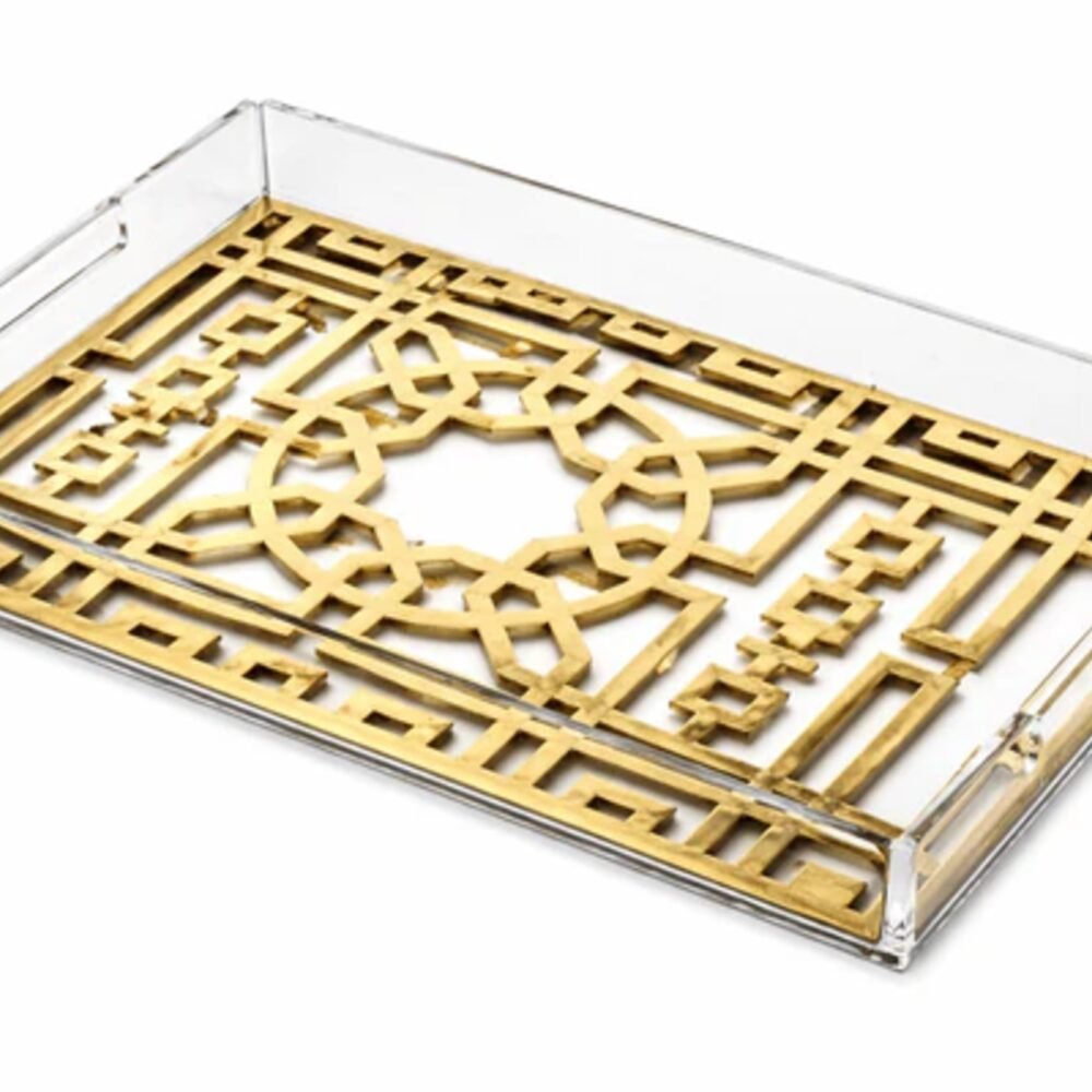 Black & Gold Islamic Geometric Acrylic Serving Tray