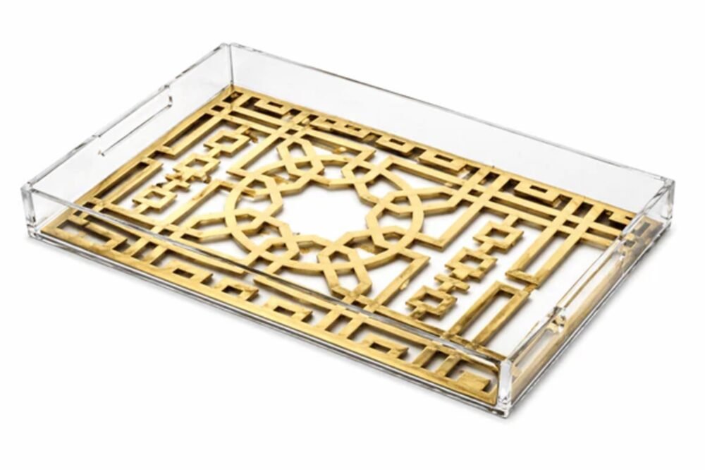 Black & Gold Islamic Geometric Acrylic Serving Tray