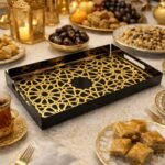 Black & Gold Islamic Geometric Acrylic Serving Tray