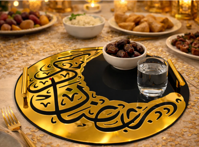 Gold Crescent Moon Islamic Table Decor for Iftar & Eid