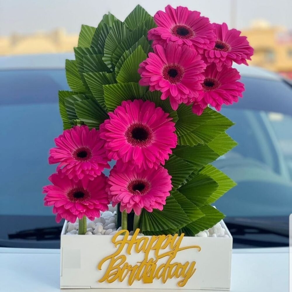 Happy Birthday Flower Arrangement with Pink Gerbera