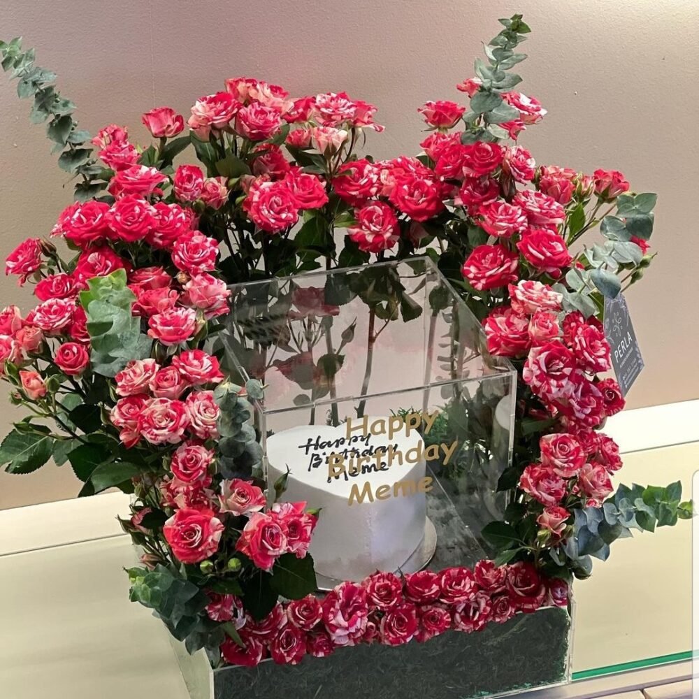 Luxury Acrylic Flower Box with Birthday Cake