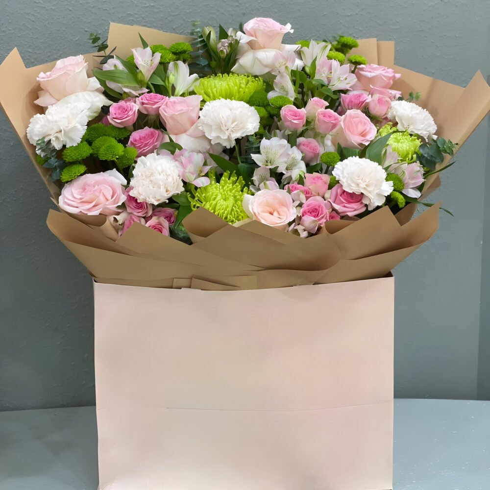 Luxury Pink, White & Green Flower Arrangement Box