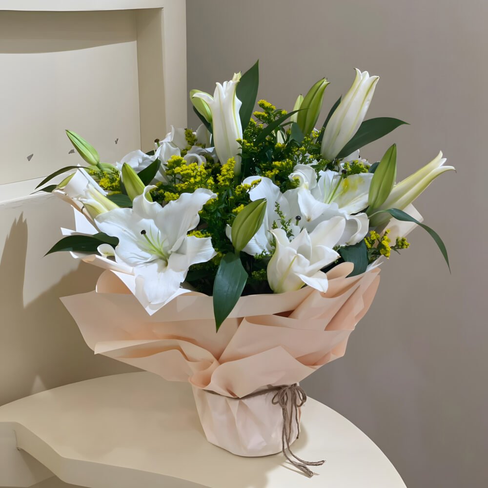 Elegant White Lily Bouquet with Yellow Fillers