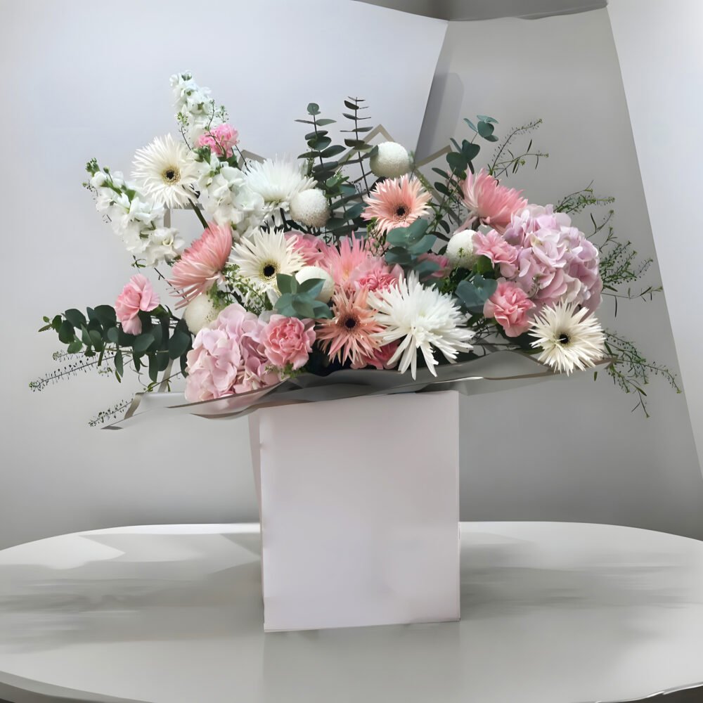 Luxury Pink & White Flower Arrangement Box