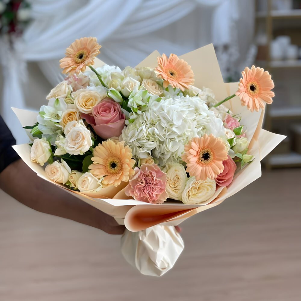 Elegant Peach & White Flower Bouquet