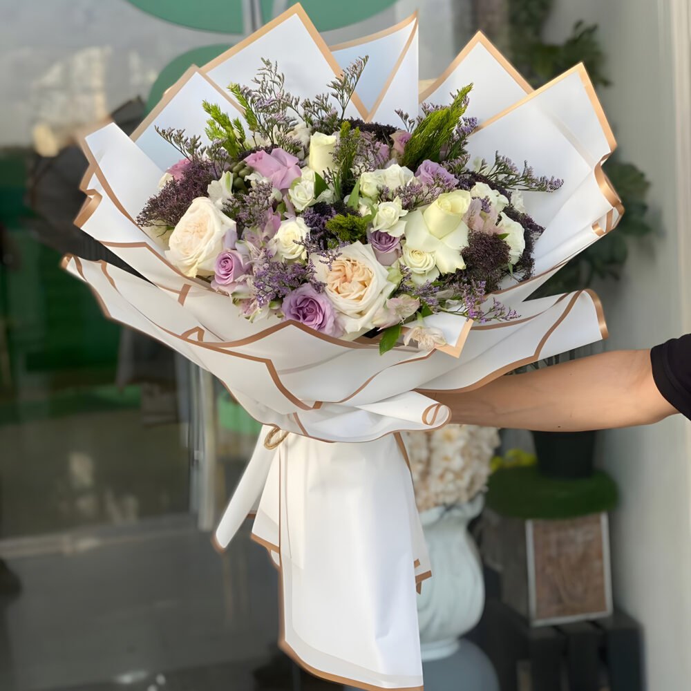 Elegant White & Purple Flower Bouquet