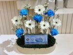 Elegant Leather Tray Cash Gift with Blue & White Flowers
