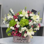 Luxury White Lily & Green Hydrangea Flower Arrangement with Roses