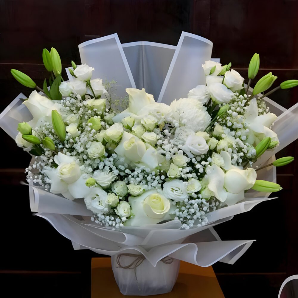 Elegant White Rose & Lily Bouquet