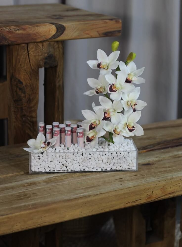 Luxury Acrylic Money Gift Tray with White Cymbidium Orchids