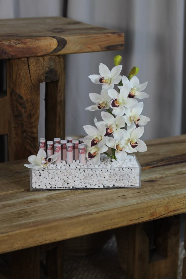 Luxury Acrylic Money Gift Tray with White Cymbidium Orchids