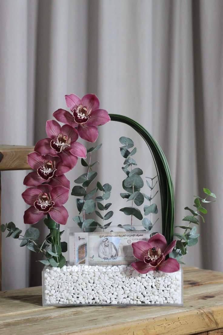 Luxury Acrylic Money Gift Tray with Maroon Orchid Flowers