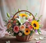 Colorful Fresh Flower Basket Arrangement
