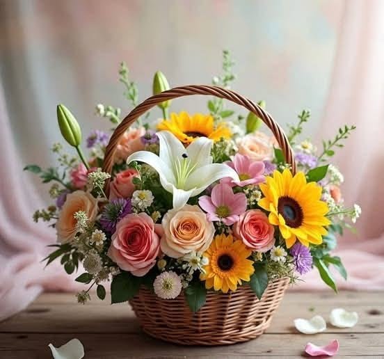 Colorful Fresh Flower Basket Arrangement